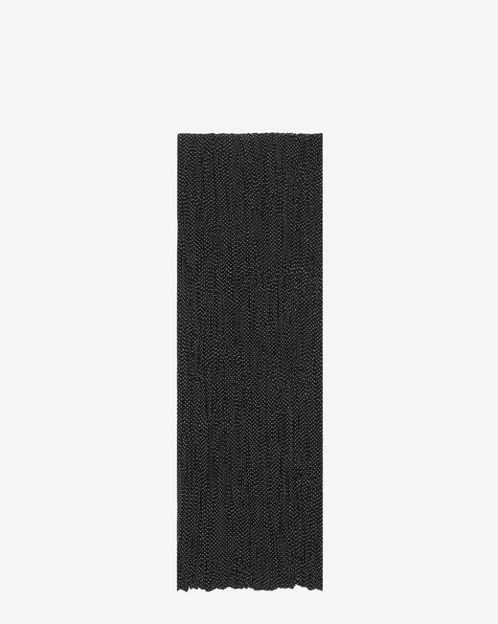 SAINT LAURENT SIGNATURE PLEATED SCARF IN BLACK AND WHITE MICRO DOT PRINTED SILK CRÊPE