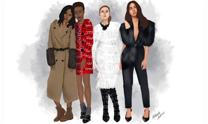 Top Ten Fall 2015 Trends What They Are and How to Wear Them Fringe, Fur Stoles, Carwash Pleats,Sublime Cravings Illustration