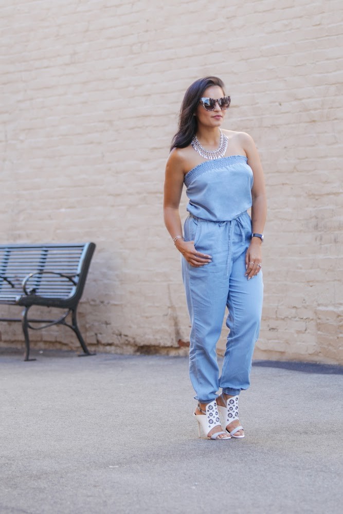 claudia from la Chambray Strapless Jumpsuit 3