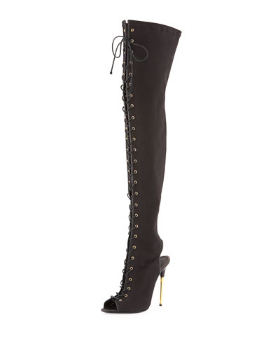 kylie jenner tom ford canvas lace up over the knee boots