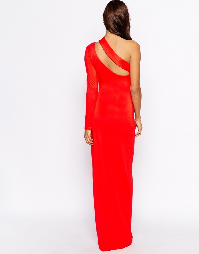 2 Porsha Williams's Watch What Happens Live AQ:AQ Red One Sleeve Long Cut Out Dress