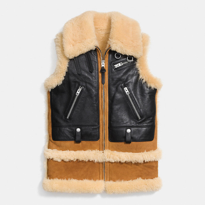 8 Ciara's New York City Coach Black Leather Sheepskin Vest