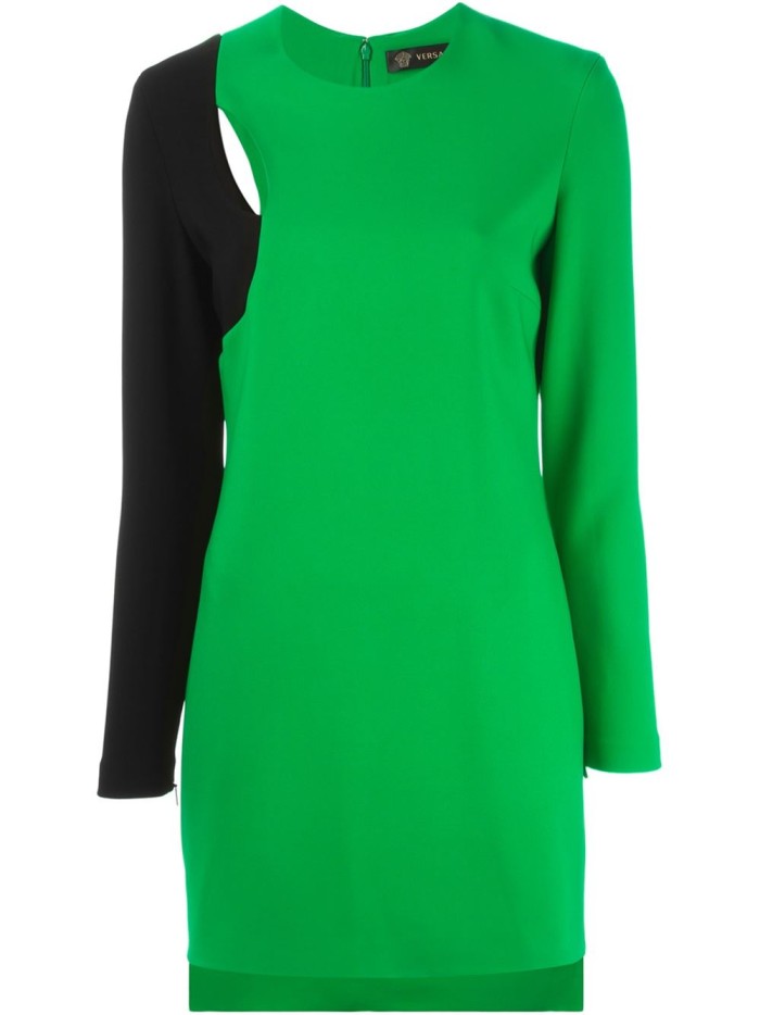 8  Jennifer Lopez's American Idol Set Versace Green and Black Long Sleeve Colorblock Cut Out Dress and Platform Boots