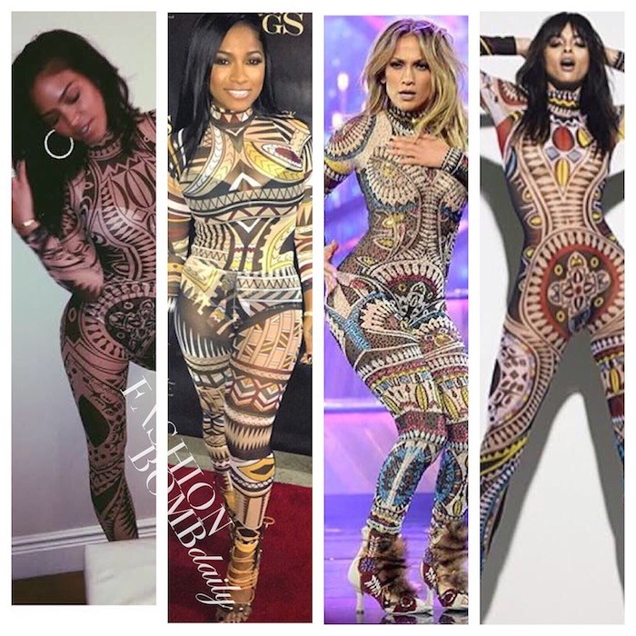 DSquared2's Fall 2015 Tribal Print Bodysuit as Seen on Jennifer Lopez, Cassie, Ciara, Toya Wright, and More!
