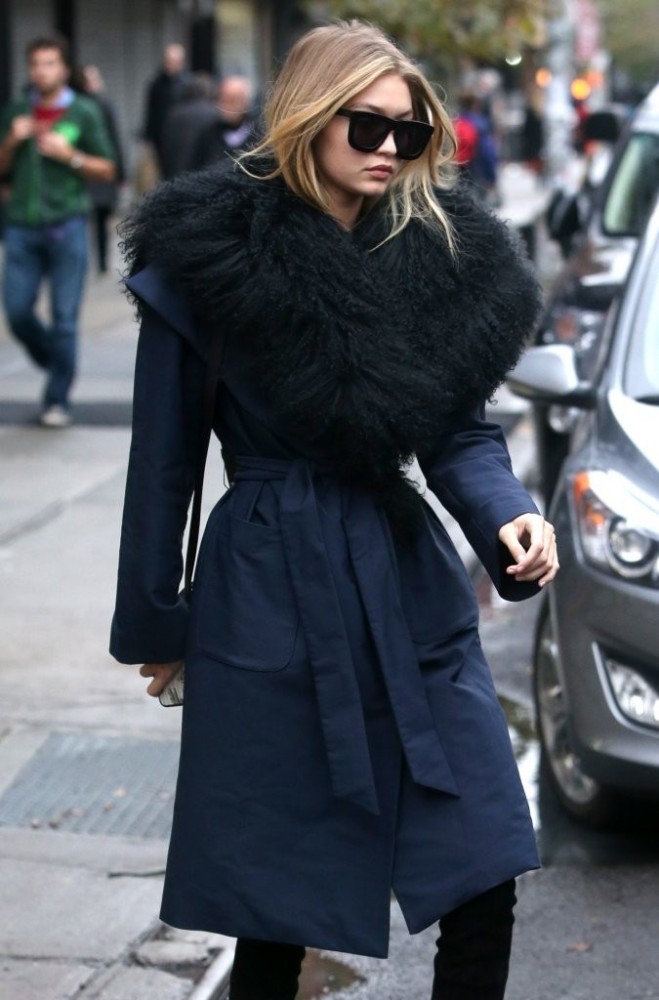 Splurge: Gigi Hadid’s New York City Kempner Harlow Robe Coat and Stuart ...