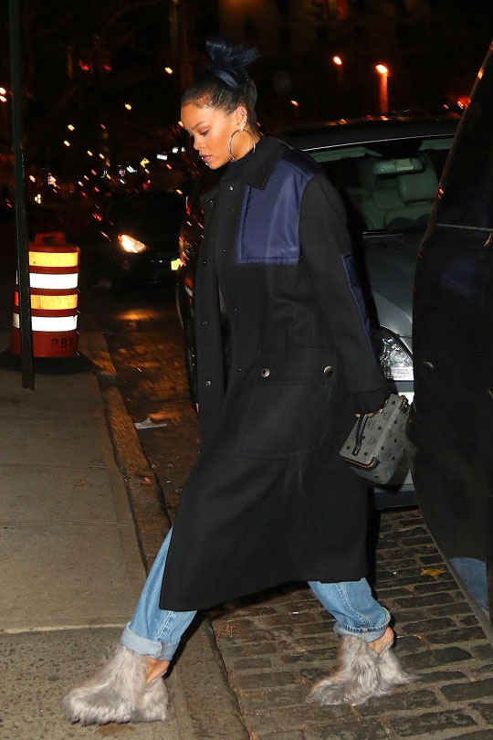 _Rihanna's-New-York-City-Miu-Miu-Blue-Coat-and-Maison-Martin-Margiela-Fur-and-Glitter-Mules