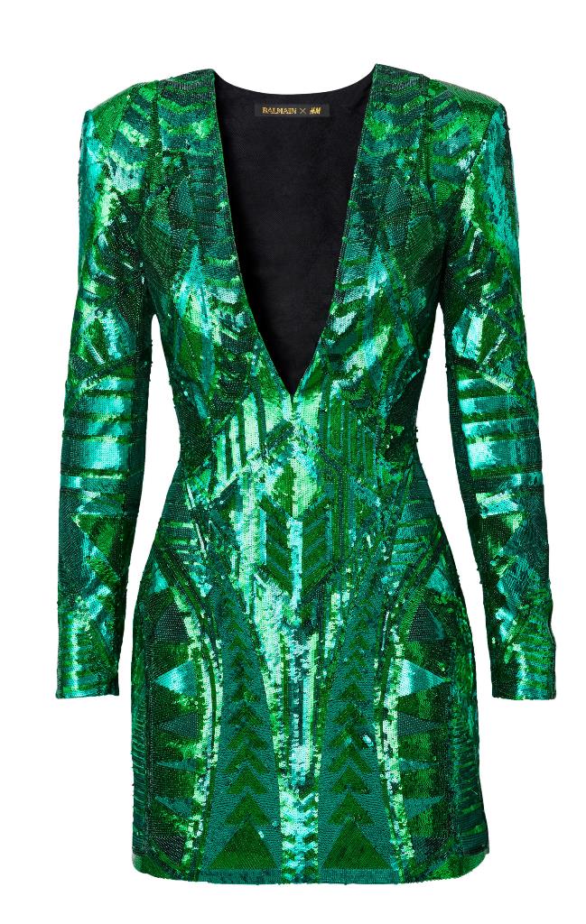 balmain-x-hm-green-sequin-mini-dress ...