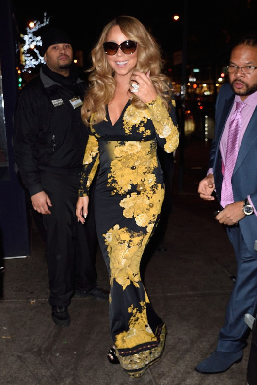 0 Mariah Carey's New York City Roberto Cavalli Black and Yellow Printed Gown