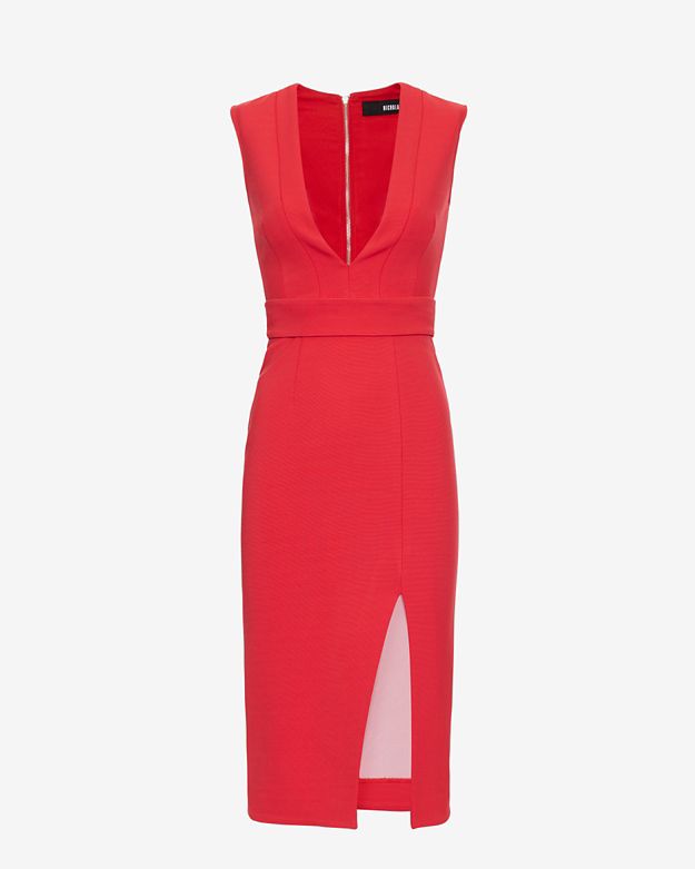 2  Lala Anthony's Chiraq and Unforgettable Press Day Nicholas Red Deep V Neck Dress