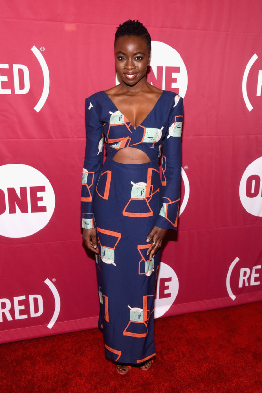 3 Danai Gurira's ONE and (RED)’s ‘It Always Seems Impossible Until It Is Done’ Concert Staud Cut Out Navy Maxi Printed Dress