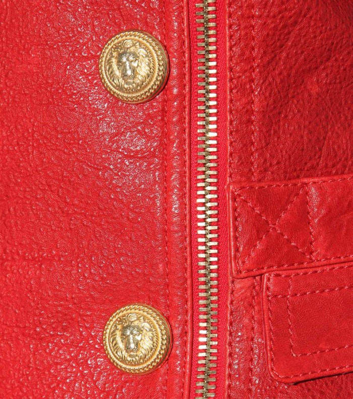 09 Mariah Carey's Balmain Red Leather Gold Button Jacket