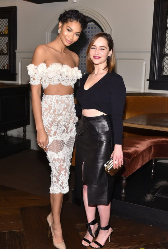 4 Chanel Iman's W Magazine It Girl Luncheon Jaime Lee Major Lace and Pearl Two-Piece Crop Top and Pencil Skirt