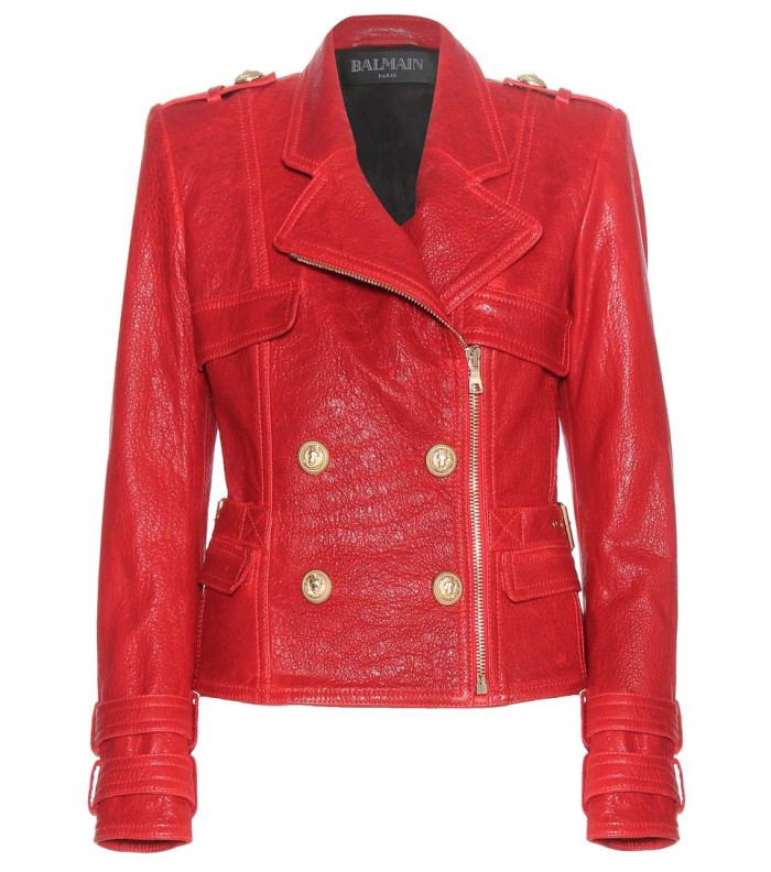 4 Mariah Carey's Balmain Red Leather Gold Button Jacket