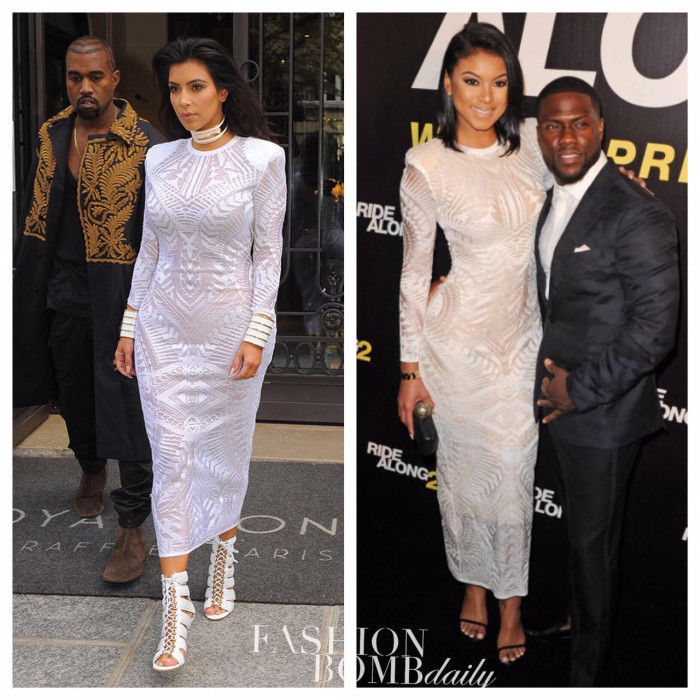 8 Eniko Parrish vs. Kim Kardashian in Balmain's Resort 2015 White Sheer Burnout Midi Dress