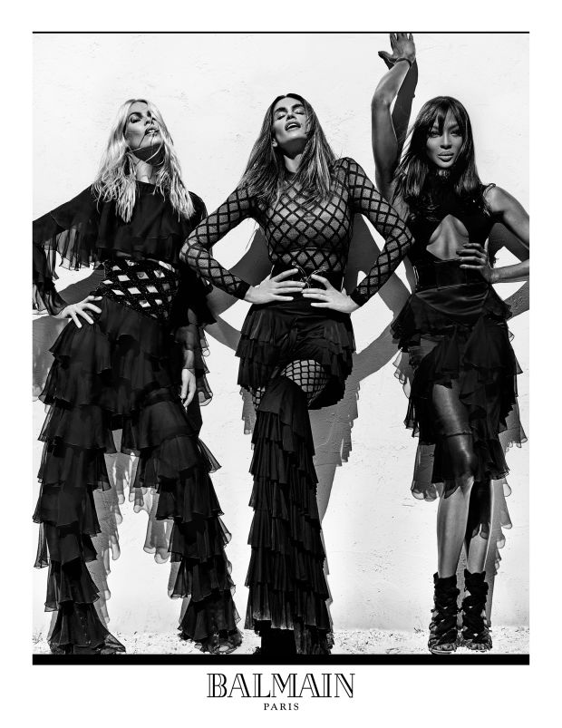 Balmain- Recruits -Models Naomi -Campbell-Cindy Crawford-Claudia Schiffer -For-Spring-2016 -Campaign-3