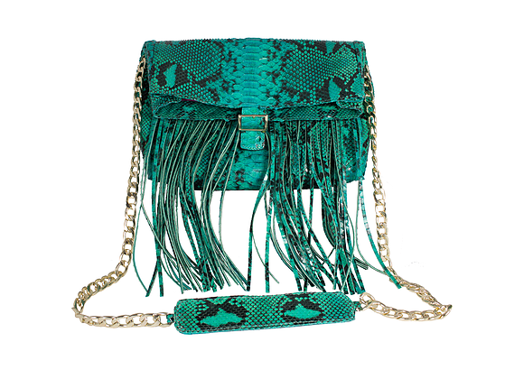 Benenate Collection's Claire Luxe Python Fringed Handbag.  Benenate Collection's Claire Luxe Python Fringed Handbag