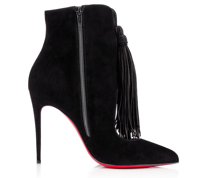 Christian Louboutin ottocarl 100mm Black Suede Pointed Toe Fringe Ankle Boots-3