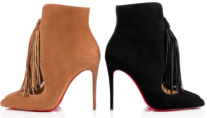 Christian Louboutin ottocarl 100mm Black Suede Pointed Toe Fringe Ankle Boots-4
