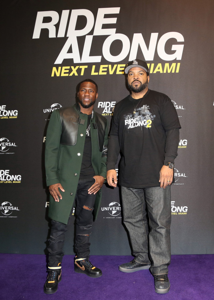 Kevin Hart's Ride Along- Next Level Miami Germany Premiere Tim Coppens Green Wool Leather Detailed Melton Coat