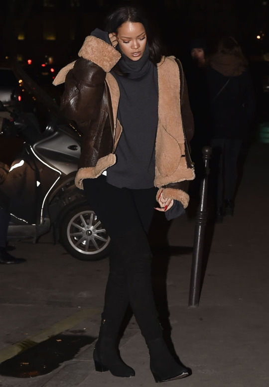 Rihanna's-Paris-Les-Vetements-Brown-Leather-Shearling-Jacket-and-Chanel-Suede-Over-the-Knee-Boots