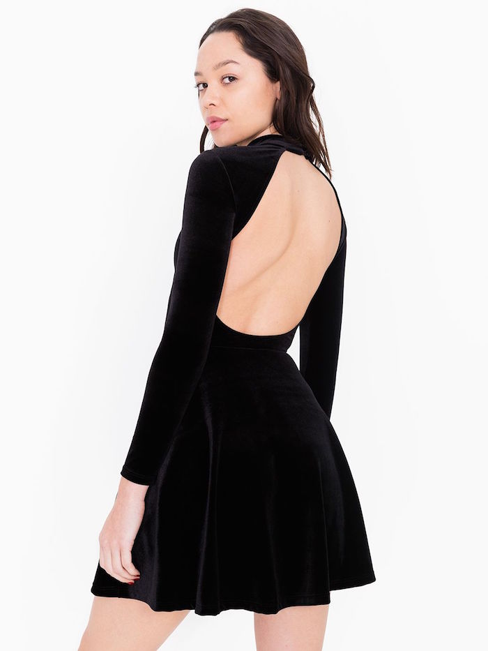 black velvet skater dress long sleeve