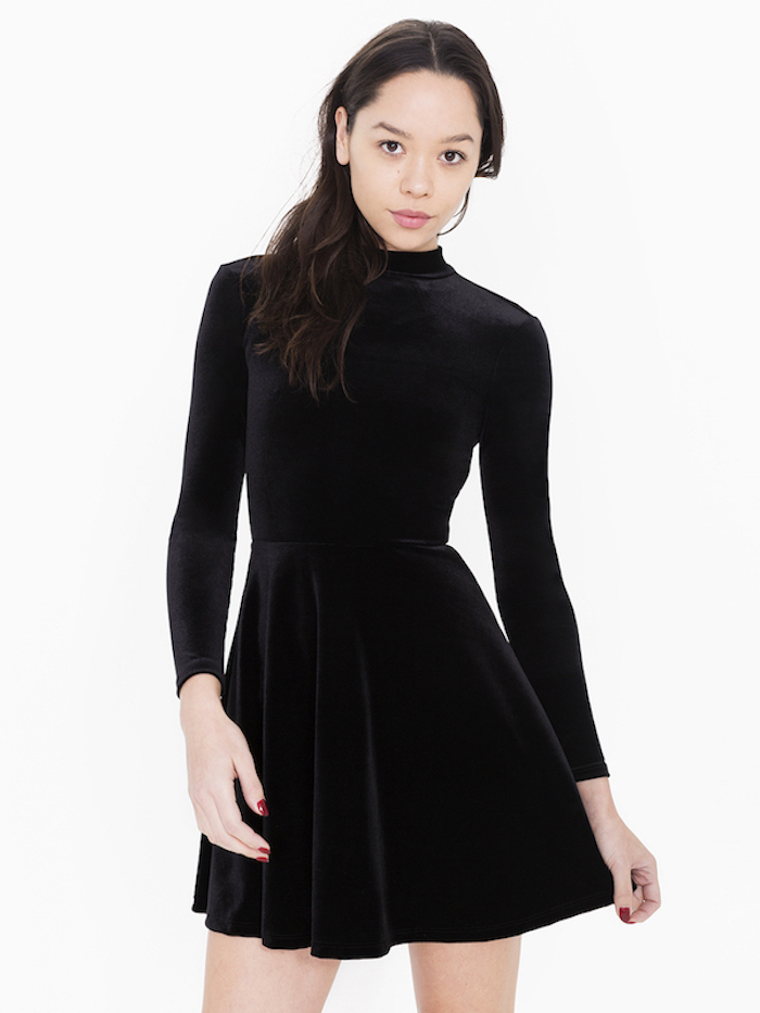 american-apparel-black-high-neck-open-back-long-sleeve-velvet-skater-dress-front