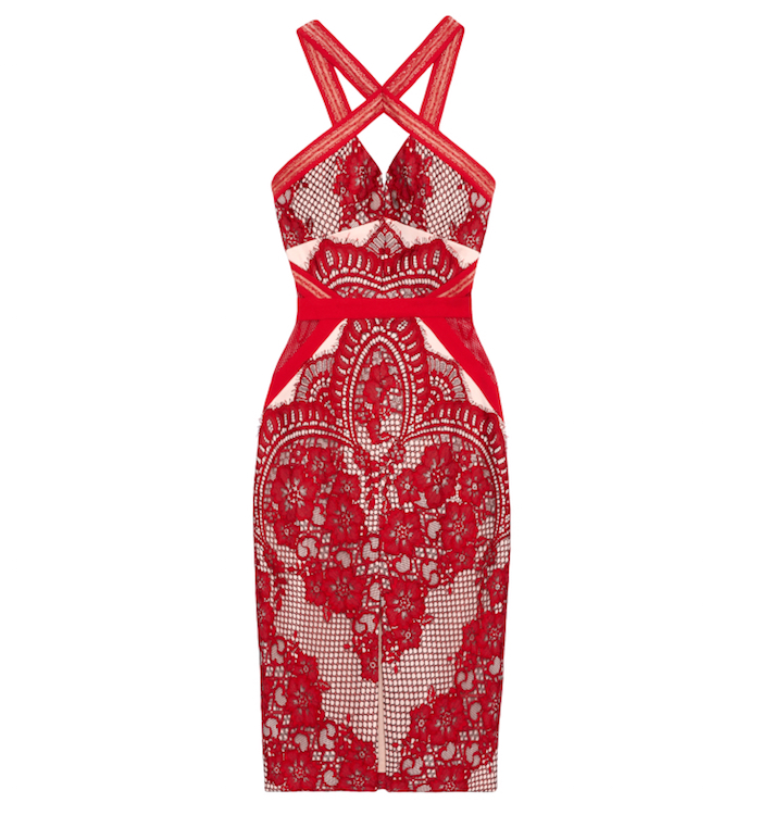three-floor-red-lace-mesh-front-slit-crossover-neck-midi-dress-main