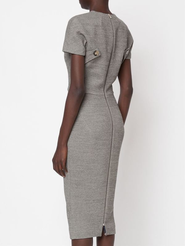 victoria-beckham-gray-fitted-mid-length-dress