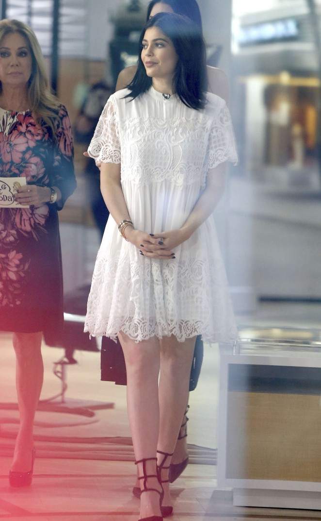 2-Kylie Jenner's Today Show Kendall + Kylie White High Neck Lace Detail Baby Doll Short Sleeve Dress And Tripple Strap Front Pointed Toe Pumps