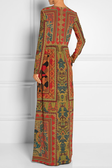 2-etro-fall-2015-geometric-print-silk-crepe-gathered-waist-long-sleeve-gown