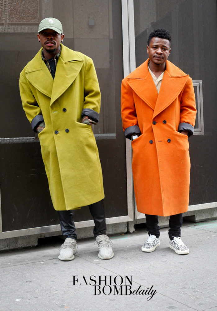 Colorful coats were accessorized by stylish Yeezy Boots. Hot! Image by Brandon Isralsky.
