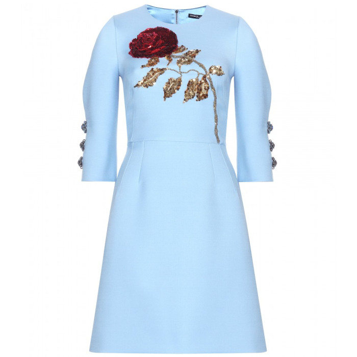 Jennifer Lopez's Shades of Blue Dolce & Gabbana Rose Embellished Dress dolce-gabbana-blue-embellished-wool-crepe-mini-dress-product-3-227336252-normal