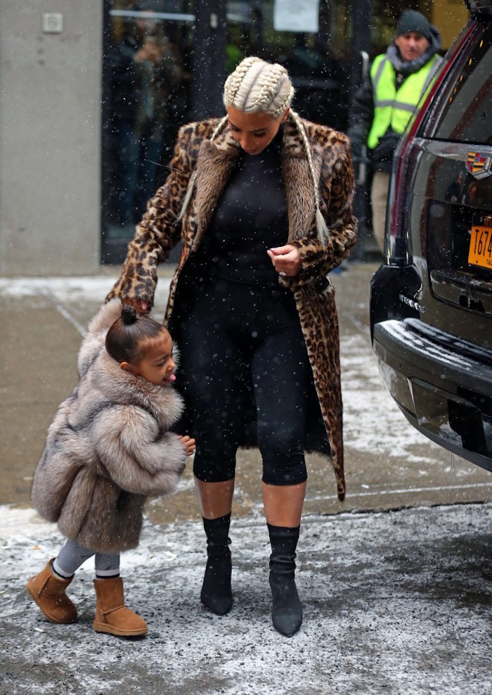 Kim Kardashian and cutie North West were spotted in the snow while out in NYC. Adorbs.