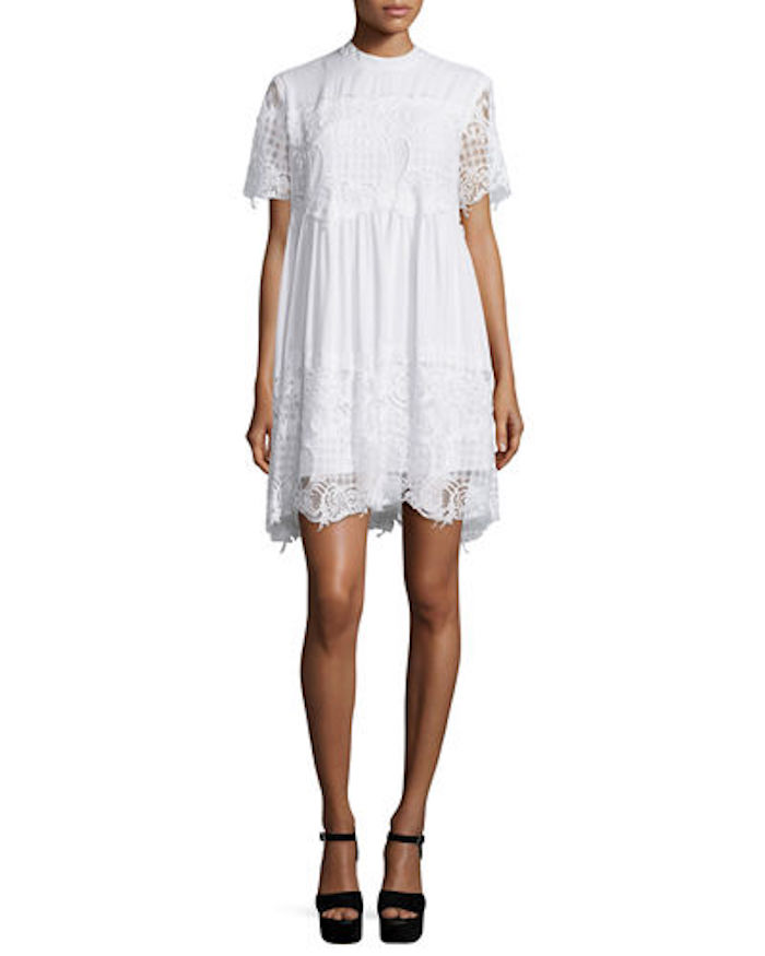 Kylie Jenner Kendall + Kylie White High Neck Lace Detail Baby Doll Short Sleeve Dress