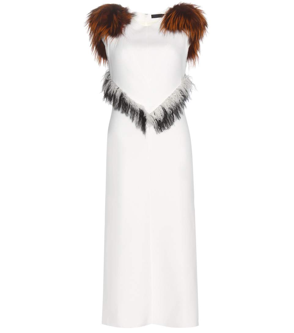 Proenza Schouler Fox Fur Trimmed White Sleeveless Dress