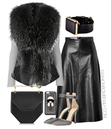 What to Wear New York Fashion Week Helmut Lang Ribbed Sweater Valentino Leather Midi Skirt M2Malletier Amor Bag Mayglis Pumps