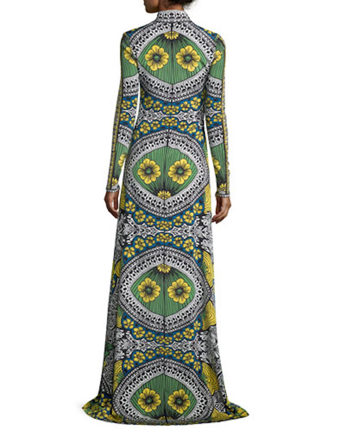 2-naeem-khan-high-neck-long-sleeve-front-slit-printed-maxi-dress