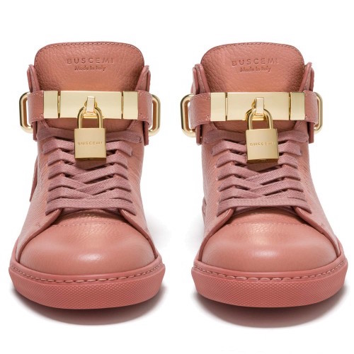 3-Buscemi Gold Tone Clasp Detail Bubble Gum Pink Lace Up Sneakers