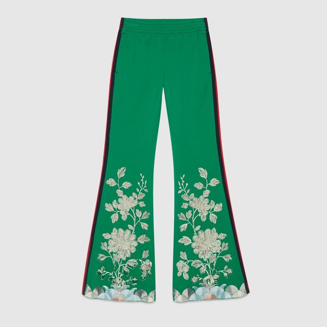 7 Rihanna's New York City Gucci Spring 2016 Green Floral Embroidered Track Jacket and Pants
