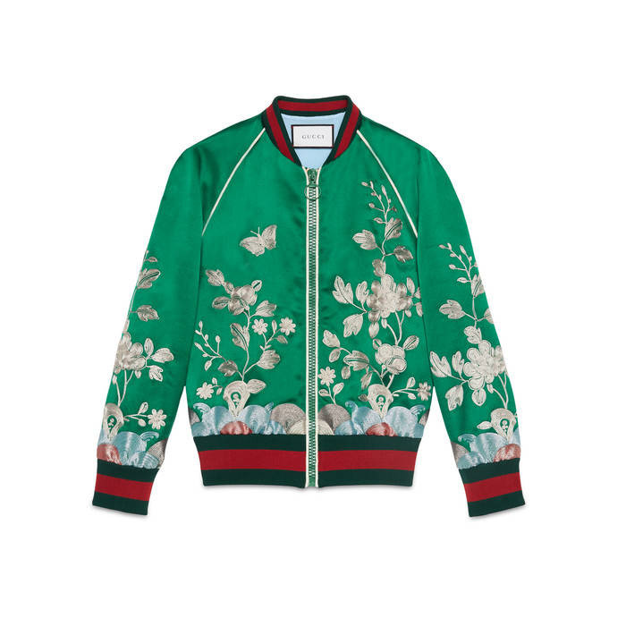 888 Rihanna's New York City Gucci Spring 2016 Green Floral Embroidered Track Jacket and Pants