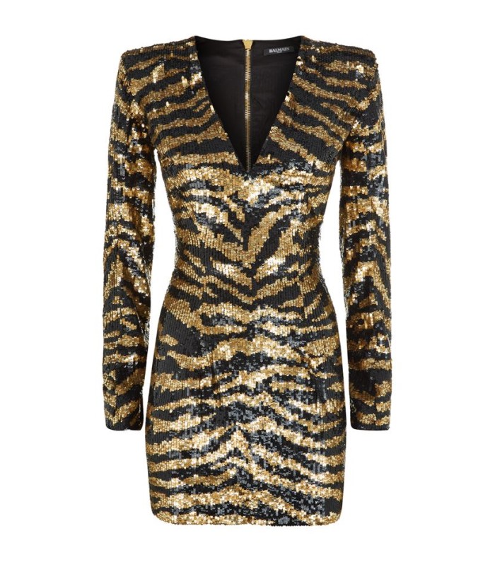 Beyonce Knowles Carter's Center for Early Education’s 75th Anniversary Gala Balmain Sequined Tiger Print Dress