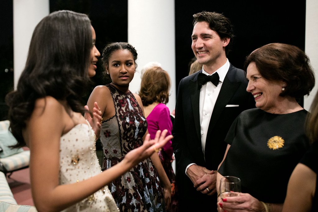 First Daughters Malia Obama and Sasha Obama in Naeem Khan Gowns at the State Dinner Honoring Canadian Prime Minister Justin Trudeau
