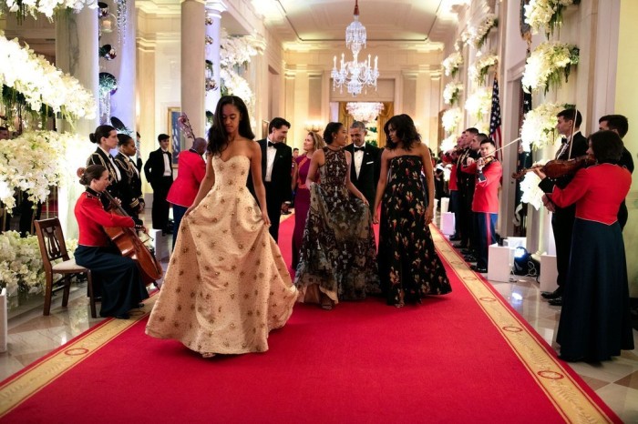 Malia Obama and Sasha Obama in Naeem Khan Gowns at the State Dinner Honoring Canadian Prime Minister Justin Trudeau