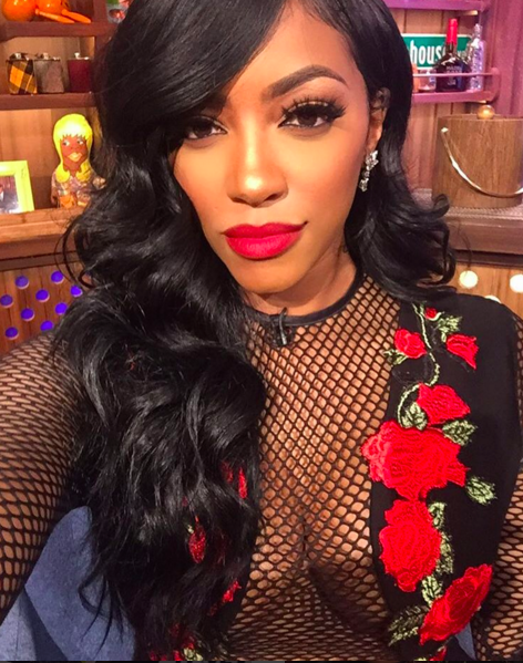 Porsha Williams's Watch What Happens Live House of CB Carmen Floral Embroidered and Black Mesh Dress