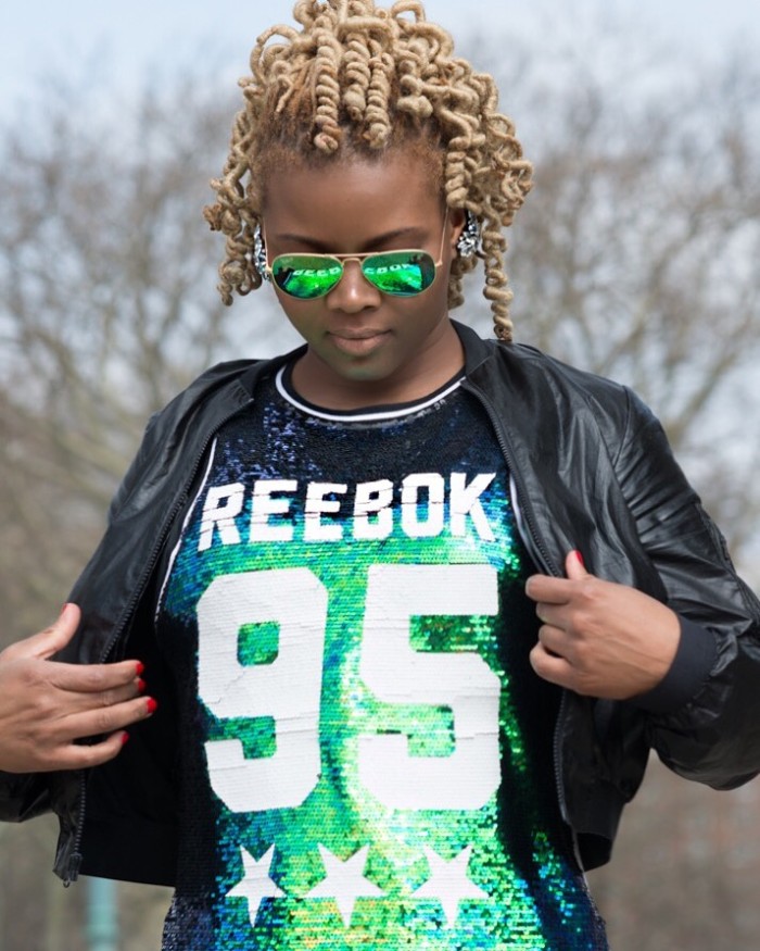 Reebok's Green Sequined Tank claire sulmers fashion bomb daily