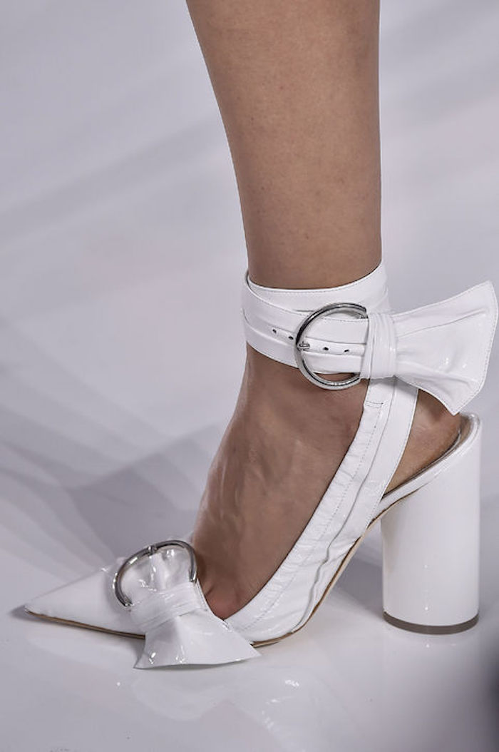 Spring 2016 Dior White Buckle Detail Pointed Toe Block Heel Ankle Wrap Shoes
