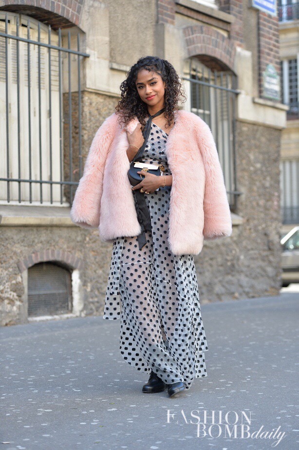 This fashionista blended polka dots and fur. Cute!