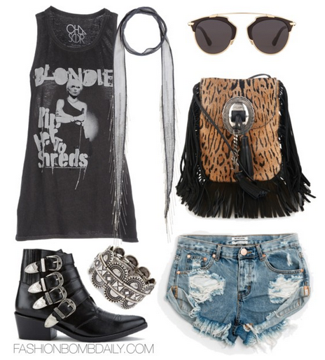 What to Wear to a Music Festival Toga Pulla Buckle Side Leather Heeled Ankle Boots Saint Laurent Anita fringed shoulder bag Dior So Real Leather-Trim Metal Sunglasses