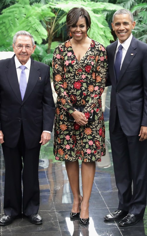 First Lady Michelle Obama Wears a Naeem Khan Pre-Fall 2016 Floral Print ...