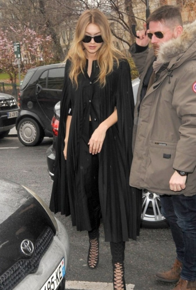 Splurge: Gigi Hadid’s Paris Burberry Black Pleated English Woven ...